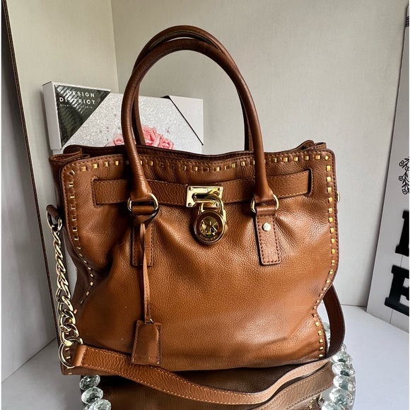 Michael Michael Kors Hamilton classic cognac Pebble Leather satchel Shoulder - Picture 4 of 14